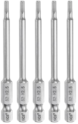QUARKZMAN 5 stycken sexkantsnycklar borrbit 2,5 mm (H2,5) metrisk 1/4 tum sexkantsskaft 75 mm (3 tum) lång magnetisk S2 stål skruvmejsel bits industriell kvalitet sexkantig platt borr