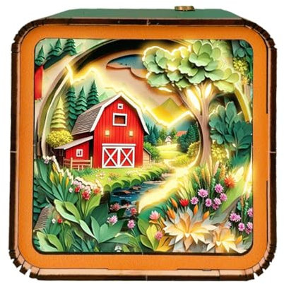 Luce notturna in legno 3D - Puzzle con luce notturna, paesaggistica | Puzzle in legno con ricarica USB, luce LED dimmerabile per cameretta dei bambini, sala studio e soggiorno