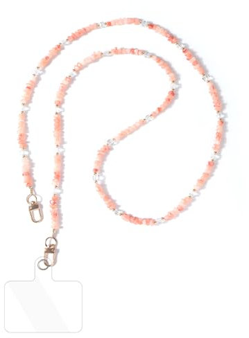 Reownest 1 Handykette Universal, Handy Umhängeband, Handy-Schnur mit 1 Patch, Anti-Verlust Draht Naturstein-Anhänger, Kompatibel mit Smartphones für Frauen und Mädchen -Rosa