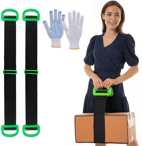 Sangle Demenagement, 2 Pièces Sangle de Levage, Réglable Sangle de Portage Déménagement avec Gants pour Boîtes, Meubles, Sacs de Sable, Matelas