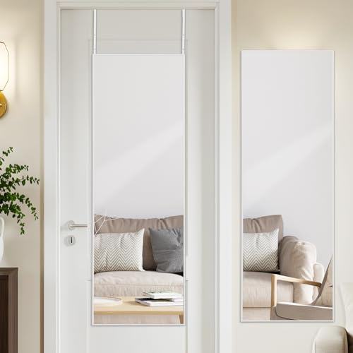 LunaMirror Väggspegel att hänga över dörr på 122 x 35 cm med vit aluminiumlegeringsram för sovrum, badrum, sovsal