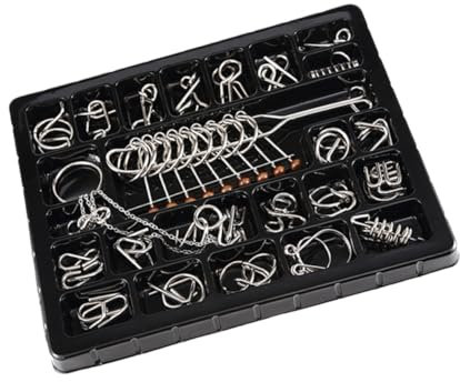 ibasenice 25 Pcs Iq Puzzle Ring Set for Adults and Kids Brain Teaser Metal Wire Puzzles Educational Disentanglement Challenge for Family Game Night