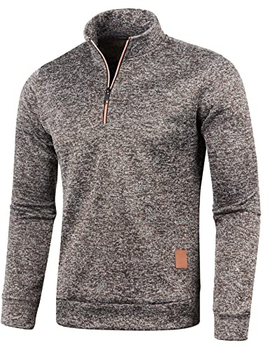 Polaire Pull Homme Hiver 1/4 Zip Sweat Homme Polaire Col Montant Sweatshirts Hiver Chaud Pulls épais Col Roulé Pull de Travail Veste Manteau Blouson (Coffee, XXL)
