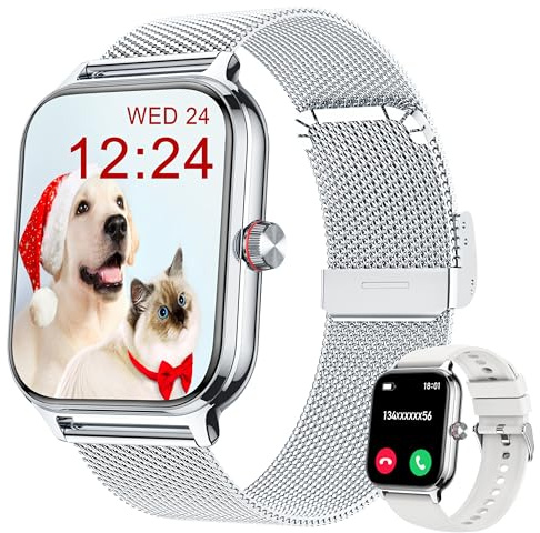 LODIMEKE Smartwatch Herren Damen Telefonfunktion Blutdruck Herzfrequenz Schlaf, 1.96’’ AI Fitnessuhr 100+ Sportmodi, IP67 wasserdichte Schrittzähler Wecker Taschenrechner Visitenkarte iOS Android