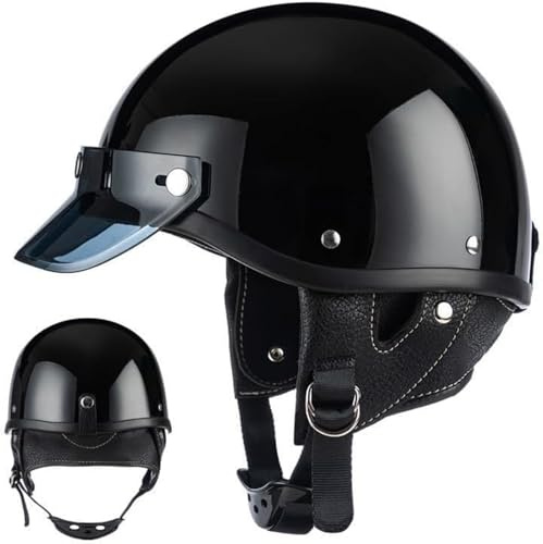 Casque Demi-Jet De Moto pour Homme Et Femme, Homologué ECE, Style Vintage Allemand, Casque Ouvert Rétro, Casque Demi-Jet pour Cyclomoteur Et Scooter Adulte A,L57-58CM