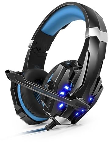ERYUE KOTION Each G9000 Casque de Jeu pour PC avec Micro et Contrôle du Volume, Casque de Jeu Confortable 3,5 Mm pour PC Bureau, à Isolation Phonique (Noir et Bleu)