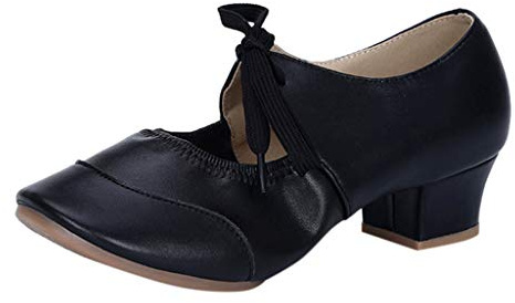Genérico Zapatos Baile Latino Mujer Flamenco Tacon Bajo Fiesta Entrenamiento Bailes De Salón Vintage Bachata Tango Sevillanas con Plataforma Salon Suela Cuero