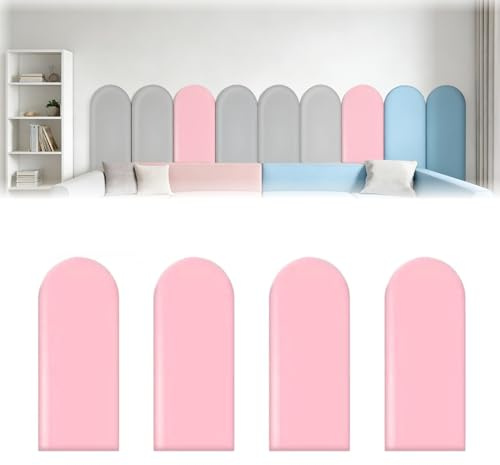 4 pezzi di pannelli murali 3D, imbottitura murale autoadesiva PU impermeabile per camera dei bambini, pannello murale imbottito con adesivo, testiera anti-collisione per letto (rosa)