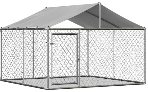 Hundezwinger Outdoor 230x230x117cm mit Dach, 32mm verstärkte verzinkte Stahlrohre, Sicherheitstür mit Schloss, wasserdichte UV-beständige PE-Plane – Freilaufgehege für Hunde, Kleintiere & Katzen