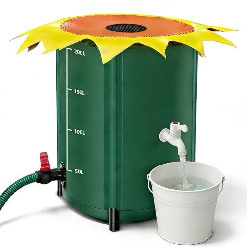 Regentonne pliable 200 litres, forme de fleur, réservoir d'eau de pluie avec robinet, tonne à eau de pluie résistante à l'eau avec embout et kit de débordement, réservoir d'eau de jardin pour