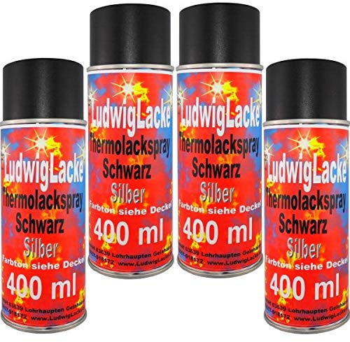 Thermolack 4X Spray 400ml Schwarz für Auspuff Motor Autolack a´400ml