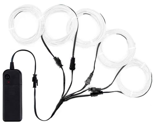 Lychee Flexibel 5x1 m Neon Beleuchtung Draht Lichtschlauch Leuchtschnur EL Kabel Wire mit 3 Modis für Partybeleuchtung(Weiß)