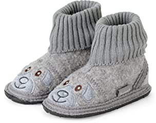 Sterntaler Hausschuhe Bär - Unisex Hausschuhe aus Wollfilz - bequemer Baby und Kinder Hüttenschuh mit rutschfester Sohle - Kindergarten Pantoffeln mit elastischem Strickbund, mittelgrau, Größe 24