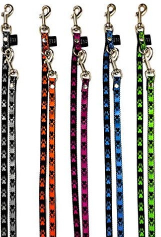 elropet Hundeleine Doppelleine Pfötchen für kleine Hunde 3/4/5-fach verstellbar 2-5m (5,00m 5-Fach verstellbar, Schwarz-Türkis)