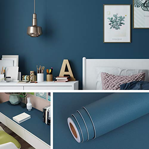 Livelynine Papier Peint Adhésif Bleu Foncé de 40CM*10M Papier Vinyle Autocollant Bleu Indigo pour Meuble Chambre Armoire Table de Chevet Commode Rouleau Adhésif Décoratif Épais Lavable Amovible