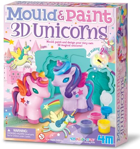 4M 00-04770 Modella e Dipingi Unicorni Glitter 3D - Kit Creativo Set Gesso per Creare Unicorni 3D, Gioco Educativo per Bambini, Regalo Artistico Fai-da-Te