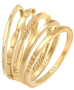 Elli Ring Damen Stapelring Band 5er Set in 925 Sterling Silber
