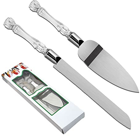 2PCS/Set Wedding Cake Knife and Server Set, Cake Cutting Set for Wedding with Faux Crystal Handles & Premium 410 Stainless Steel Blades for Wedding Cake, Birthdays, Anniversaries, Parties