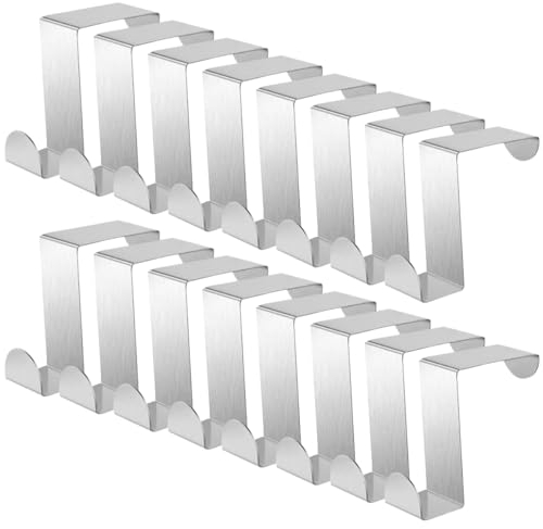 Jicyor Over Door Hook,16PCS Over Hanger, Reversible Stainless Steel Coat Hooks,Hooks Over The Door Hook Hanger,Ideal for Bedroom, Bathroom, Kitchen and Wardrobe