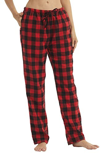 LNFINTDO Flannel Plaid Pyjama Bottoms Womens with Pockets & Drawstring Soft Fleece Lounge Sleepwear Pants Winter Warm Soft Pjs for Ladies