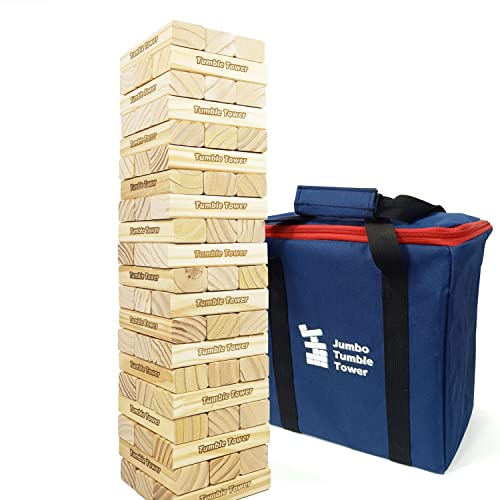 Jac & Mok Jumbo Tumble Tower Lot de 60 blocs en pin avec sac de transport
