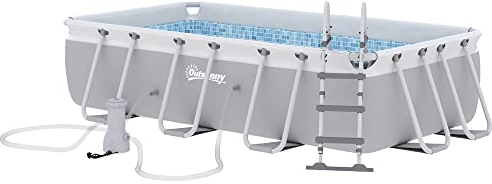 Outsunny Piscina rectangular Fuera del suelo Tubular con escalera, Bomba y filtro, Acero y PVC - 425 x 230 x 101 cm, Gris
