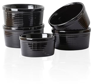Yachi black Ramekins 6 oz, Dishwasher, Oven Safe Soufflé Dishes for Creme Brulee, Souffle, Pudding, Lava Cake, Stoneware Custard Ramikens for Baking, Ceramic Sauce Bowls Set of 6, Kitchen Decor Gift
