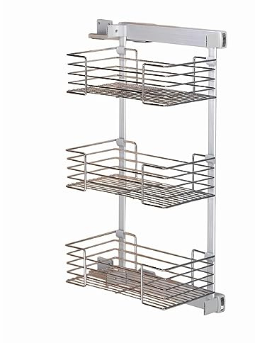CESTOS LATERALES con guias de extracción total – para ARMARIOS, VESTIDORES, muebles de cocina – marco de aluminio, cestas en acero cromado – sistema de guías de freno (ALTO 74CM, IZQUIERDA)