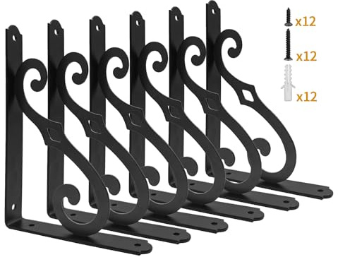 Yarssihha 5 Inch Decorative Shelf Brackets, 6 Pack Wall Mounted Metal Shelving Brackets, Heavy Duty Shelf Supports, Rustic L Shape Brackets for Floating Shelves DIY Home Kitchen, with Screws