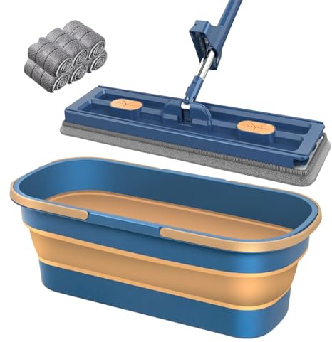 Mocio piatto grande, Mocio in microfibra 2024, Mocio piatto autostrizzante magico con rotazione a 360°, Nuovo mocio piatto grande da 54 con raschietto di disidratazione, Mocio per pulizia pareti ( Co