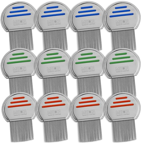 Pettine per pidocchi – Confezione da 12 pettini per pidocchi, confezionato singolarmente, professionale in acciaio inox, rimuove le uova con punte arrotondate per il massimo comfort