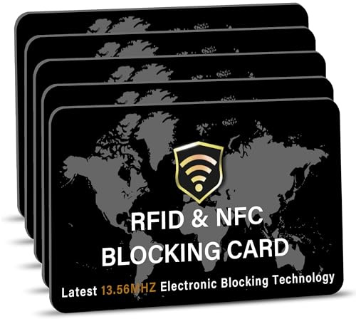 SAITECH IT RFID Blocking Card, 5 Pack RFID Blocker Card for NFC Contactless Debit/Credit Card ATM Passport Protector Ideal for Men Women with World Map Design Perfectly Fit in Wallet, Purse - Black