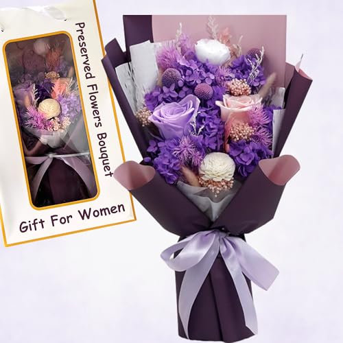 Flowers Gifts For Women - Forever Eternal Floral Delivery Next Day Prime, Preserved Flowers Bouquet, Purple Gifts For Women Retirement - Alternative to Fresh Flowers