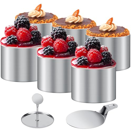 Dessertringe und Speiseringe 6 Stück speiseringe Lebensmittel Ringe Ring Set klein Kuchenringe mit Heber & Stampfer für Halloween Nachspeise Mousse Torte Reiskugel Rund DIY Desserts