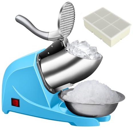 INSELY 4-Blades Electric Ice Shaver Machine, 200lbs/hr Ice Crusher with Ice Tray for Home and Commercial Use (Blue)