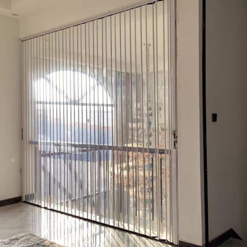Porte coulissante, Porte Pliante accordéon Porte accordéon blanche transparente en acrylique avec serrure, porte coulissante intérieure en aluminium de 80 pouces de hauteur, porte temporaire de sépara