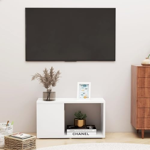 Rantry Mobile Porta TV Bianco 60x24x32 cm in Legno Multistrato, Tavolino per TV，Mobile Porta TV Soggiorno，Mobiletto Basso per TV da Salotto Industriale Supporto TV