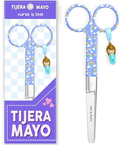 Nurse is Love Tijeras Mayo Punta Roma - Tijeras de Primeros Auxilios para Vendajes | Kit Primeros Auxilios | Acero Inoxidable | Diseño Exclusivo con Charm Rainb