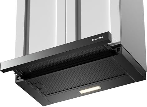 GASLAND BR60BP Hotte Aspirante 60 cm Umluft, Hotte Intégrée à Écran Plat 335 m³/h, Hotte Abstrait à Extraction à Plat Noire avec Filtre à Charbon Actif CF132
