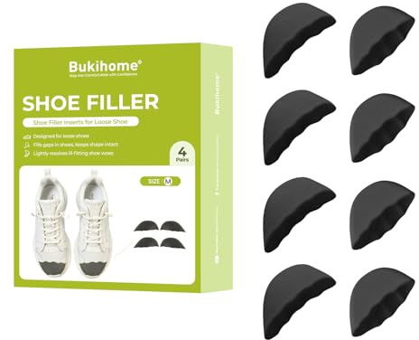 Bukihome Shoe Filler Insert - 4 Pairs Shoe Filler for Too Big Shoes, Heel Cushions for Women, Toe Inserts, Size Reducer Make Shoes Fit, Cushions for Women, Black, M