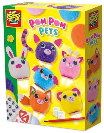 SES Creative 14789 Amis Pompons - Kit de Loisirs Créatifs pour Enfants dès 3 Ans - Créez des Animaux adorables avec des Pompons, Feutrine et Colle - Parfait pour des Moments créatifs