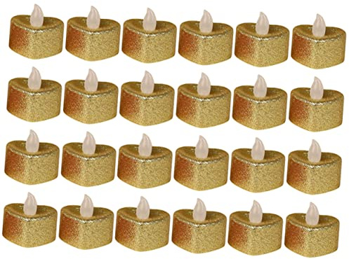 HOMSFOU 24 Stück Herzförmige Flammenlose Led Kerzenlampen Elektrische Teelichter Mit Batteriebetrieb Feuer Und Rauchfreie Herzkerzen Für Romantische Dekoration Kompakte Größe Für Zuhause Und Party