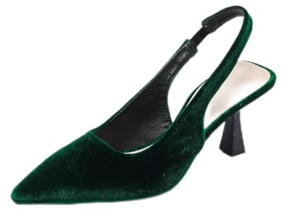 HROYL Zapatos de Tacón Mujer Clásicos Espigones con Hebillas y Tiras en la Parte Trasera,088-5-Verde Terciopelo,EU 38