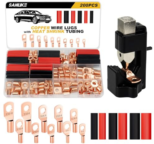 Sanuke 200pcs Battery Cable Wire Lugs Set with Hammer Lug Crimper Tool
