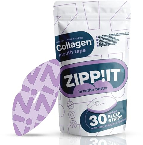 Zippit Kollagen Mouth Tape 30 Stycken – Mouth Tape för Sömnen mot Snarkning & Torr Mun – För Lugna Nätter & Mer Energi På Morgonen – Mouth Tape med Andningsöppning & Läppvård