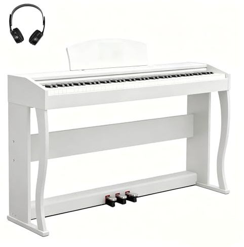 Bonnlo Digitalpiano mit 88 gewichteten Tasten, E-Piano Keyboard mit 3-Pedal-Einheit für Anfänger, MIDI-USB, Doppel-Bluetooth, LCD-Display, Stereolautsprechern, 800 Klänge und 200 Rhythmen, Weiß