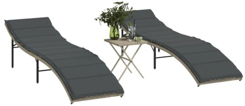 HaoChrymec Sonnenliegen 2 STK. mit Tisch Hellgrau, Poly Rattan, Verstellbare Rückenlehne, Outdoor Liege Set, Garten Möbel, Leichte Sonnenliege, 55 x 199 x 50 cm