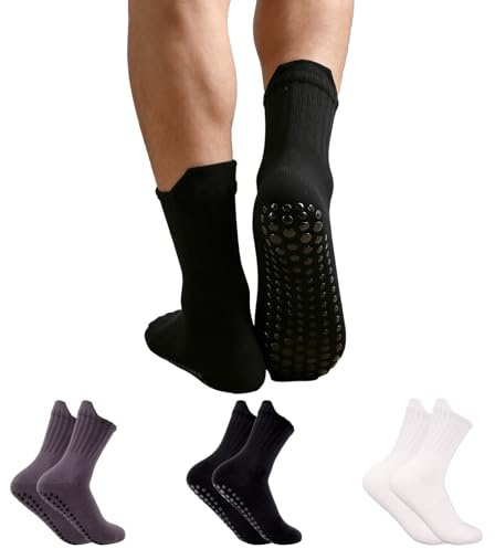 Zidoley 3 Pairs Pilates Socks Grip Mens, Yoga Socks for Men Non Slip, Gripper/Grippy Sock Reformer, Pilate Essential Kit, for Gym Ballet Sports Dance