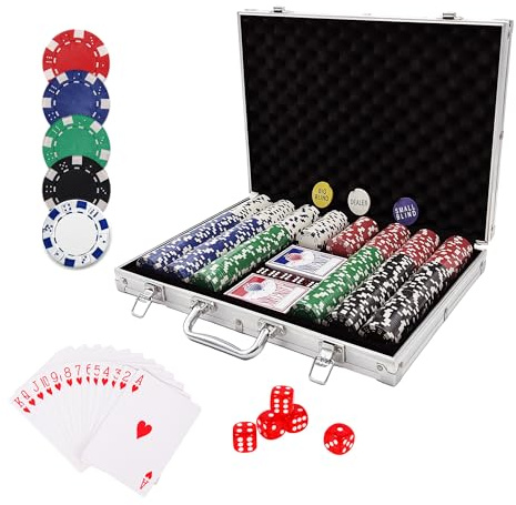 PLAYWUS Pokerkoffer mit 500 Laserchips 2 Pokerdecks 3 Button Poker Komplettset, Pokerset Profi Deluxe Set Strategiespiel Aluminiumkoffer Größe wählbar Pokerspiel für Familie, Party, Reise, Casino