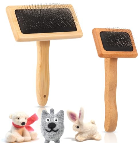 Sesaver 2Pcs Wool Hand Carder,Wood Carding Brushes with Solid Wood Handle, Carding Brushes for Needle Felting Wool